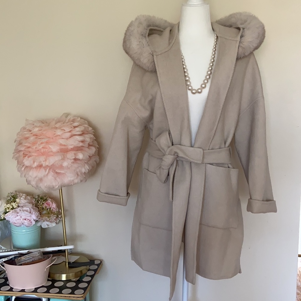 Winter Jacket coat fur hood 90%wool 10% alpaca